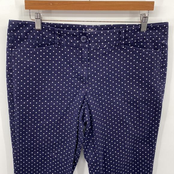 LOFT Navy Blue White Polka Dot Print Original Crop Pants Size 12 - Picture 3 of 8
